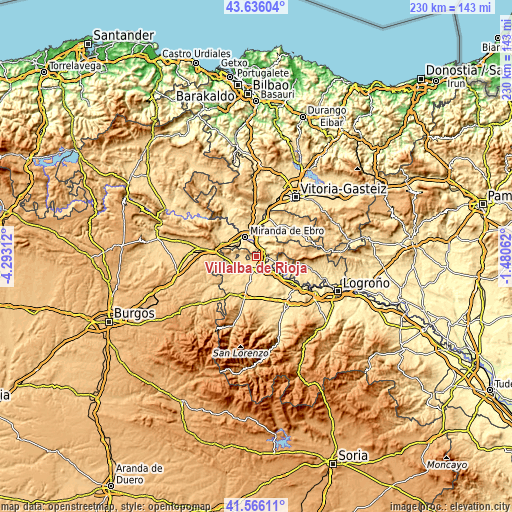 Topographic map of Villalba de Rioja