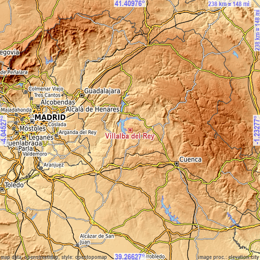 Topographic map of Villalba del Rey