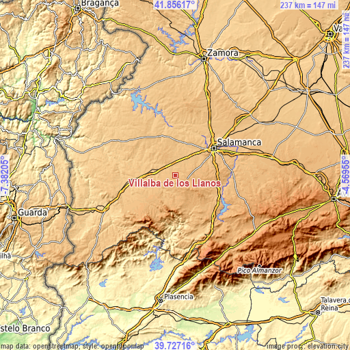 Topographic map of Villalba de los Llanos