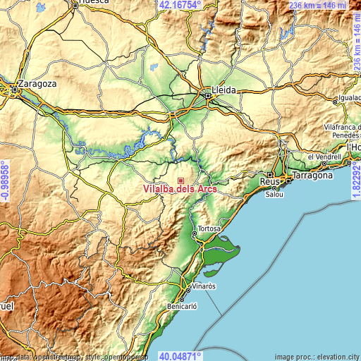 Topographic map of Vilalba dels Arcs