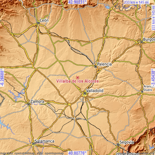 Topographic map of Villalba de los Alcores