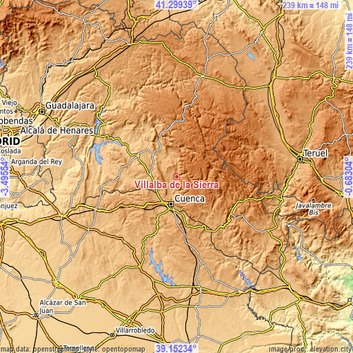 Topographic map of Villalba de la Sierra