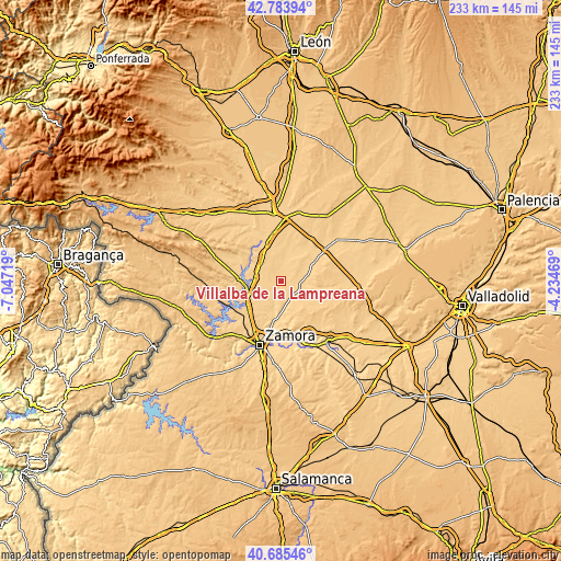 Topographic map of Villalba de la Lampreana