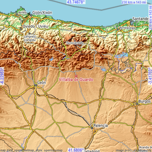 Topographic map of Villalba de Guardo