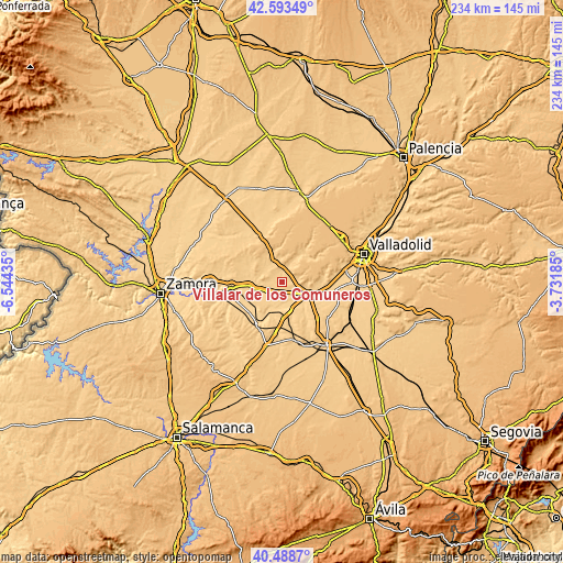 Topographic map of Villalar de los Comuneros