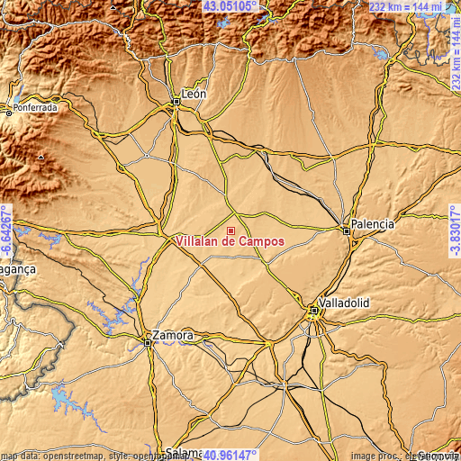 Topographic map of Villalán de Campos