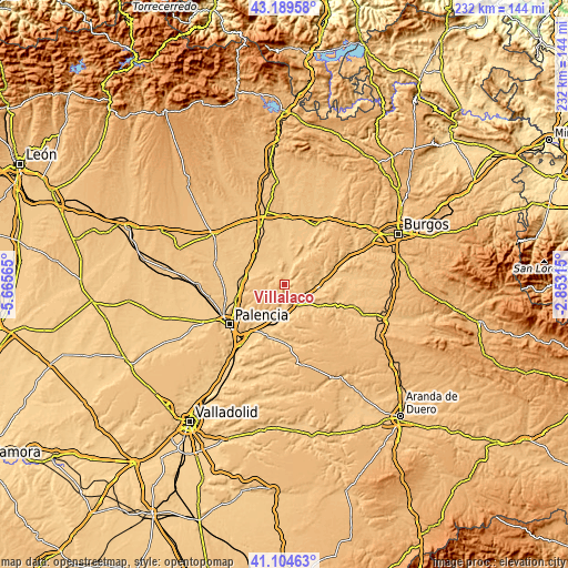 Topographic map of Villalaco