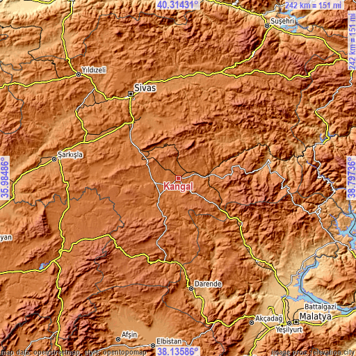 Topographic map of Kangal