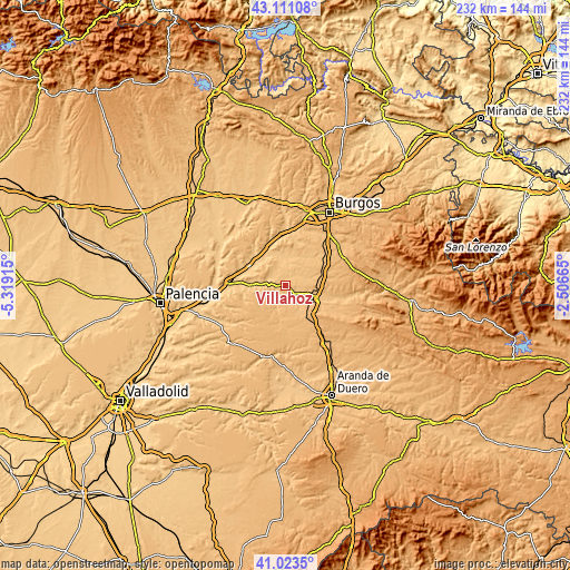 Topographic map of Villahoz