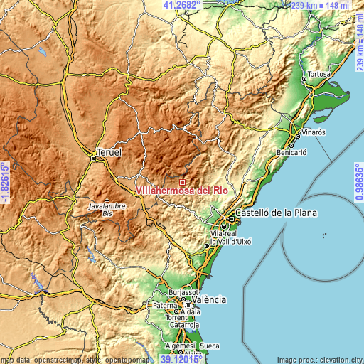 Topographic map of Villahermosa del Río