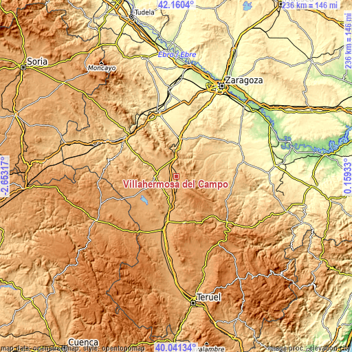 Topographic map of Villahermosa del Campo