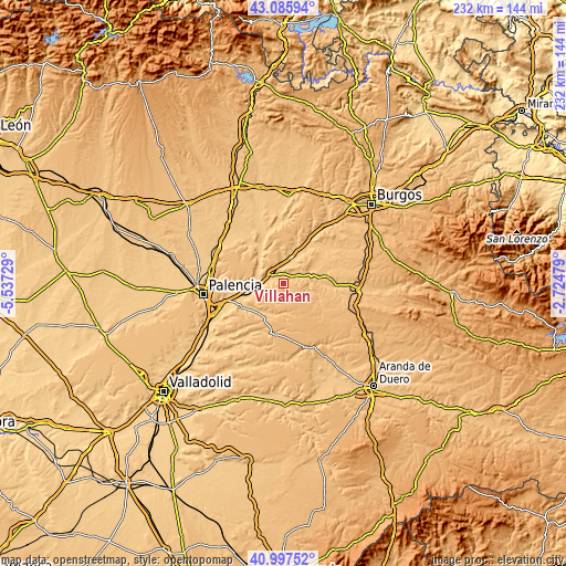 Topographic map of Villahán