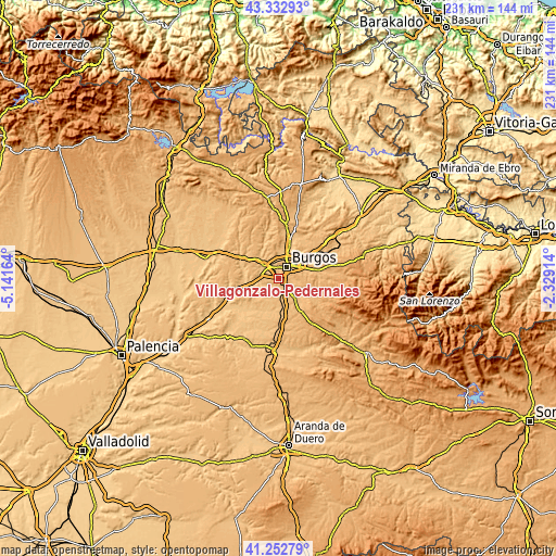 Topographic map of Villagonzalo-Pedernales