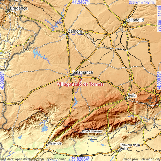 Topographic map of Villagonzalo de Tormes