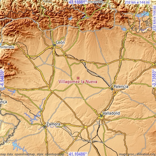 Topographic map of Villagómez la Nueva