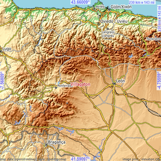 Topographic map of Villagatón