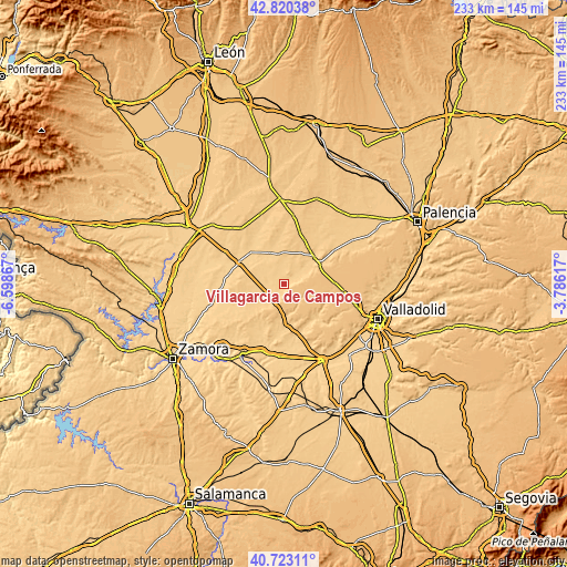 Topographic map of Villagarcía de Campos