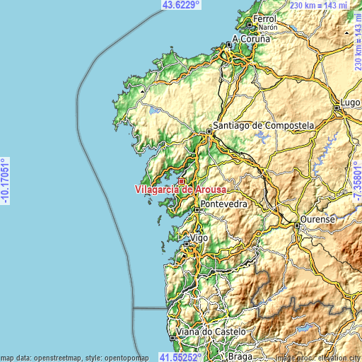 Topographic map of Vilagarcía de Arousa