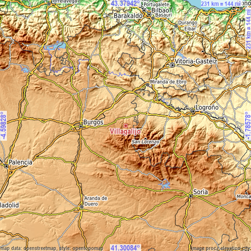 Topographic map of Villagalijo