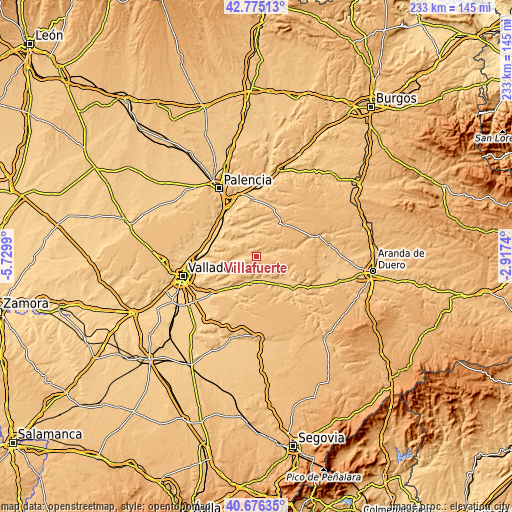 Topographic map of Villafuerte