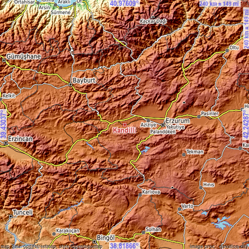Topographic map of Kandilli