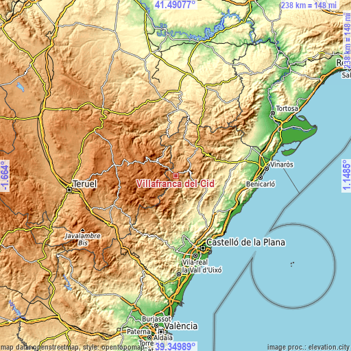 Topographic map of Villafranca del Cid