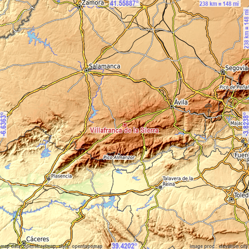 Topographic map of Villafranca de la Sierra