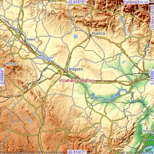 Topographic map of Villafranca de Ebro
