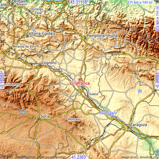 Topographic map of Villafranca