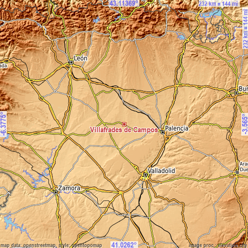 Topographic map of Villafrades de Campos