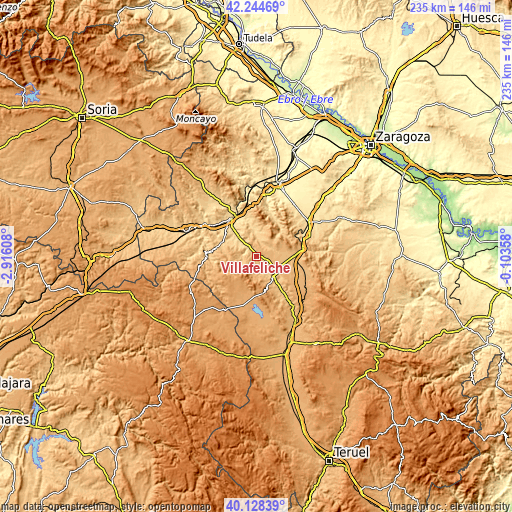 Topographic map of Villafeliche