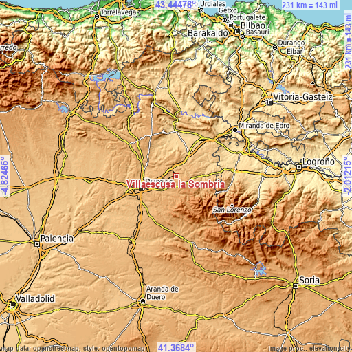 Topographic map of Villaescusa la Sombría