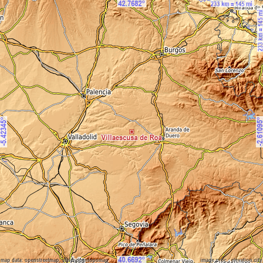 Topographic map of Villaescusa de Roa