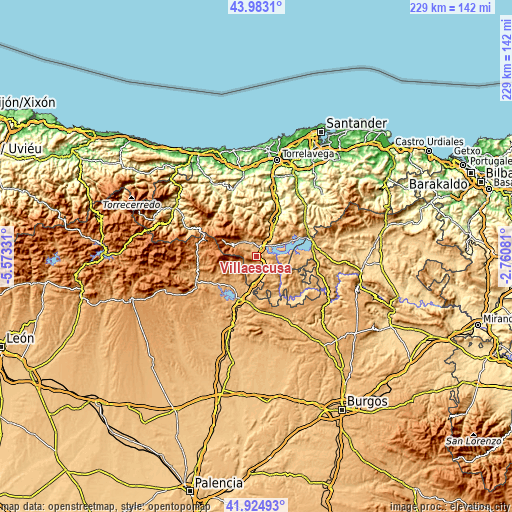 Topographic map of Villaescusa