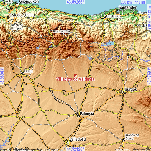 Topographic map of Villaeles de Valdavia