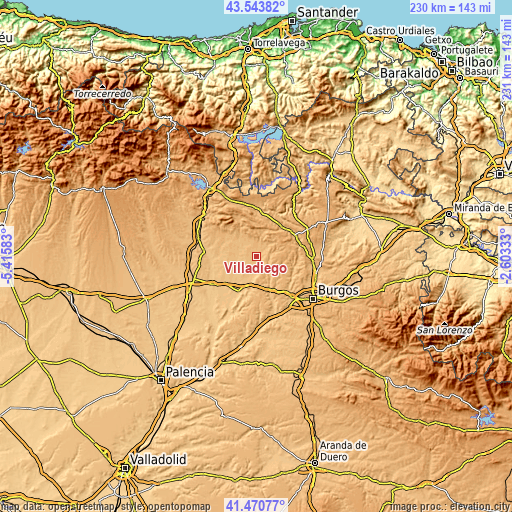 Topographic map of Villadiego