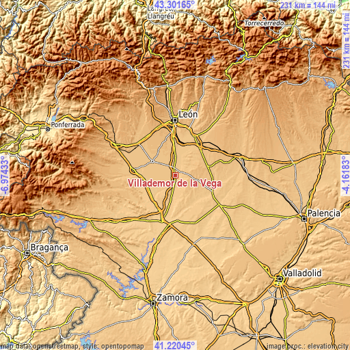 Topographic map of Villademor de la Vega