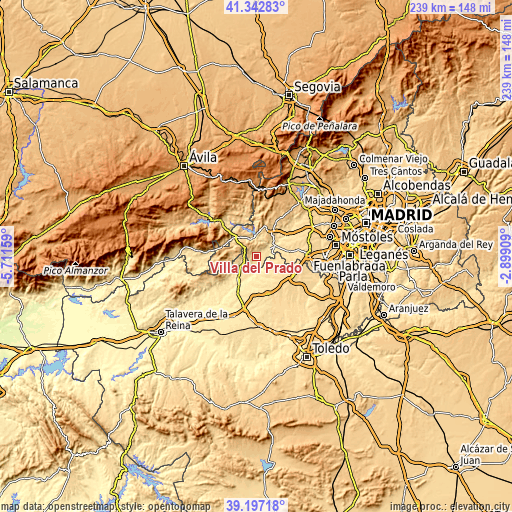 Topographic map of Villa del Prado