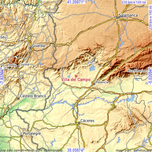 Topographic map of Villa del Campo