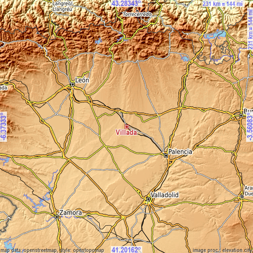 Topographic map of Villada