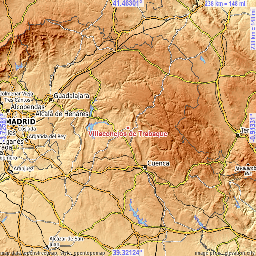 Topographic map of Villaconejos de Trabaque