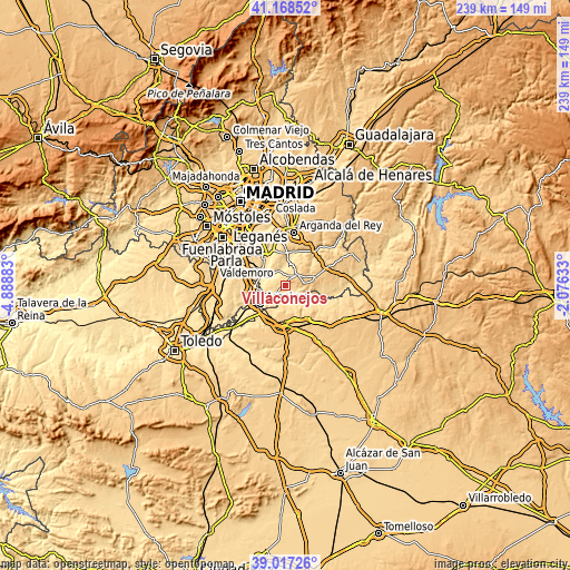 Topographic map of Villaconejos