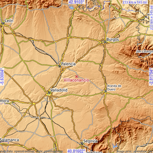 Topographic map of Villaconancio