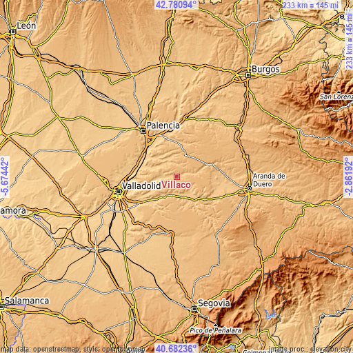 Topographic map of Villaco