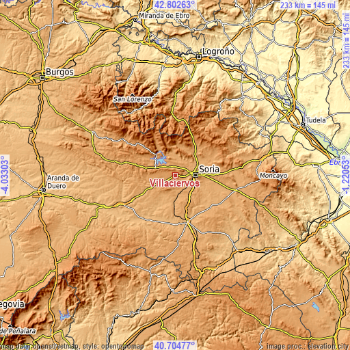 Topographic map of Villaciervos