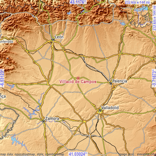 Topographic map of Villacid de Campos