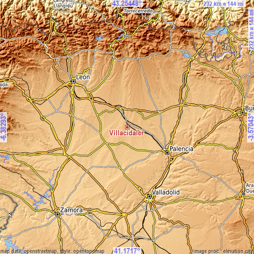 Topographic map of Villacidaler