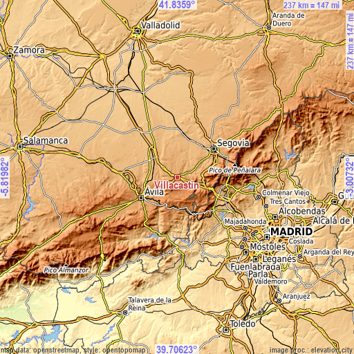 Topographic map of Villacastín