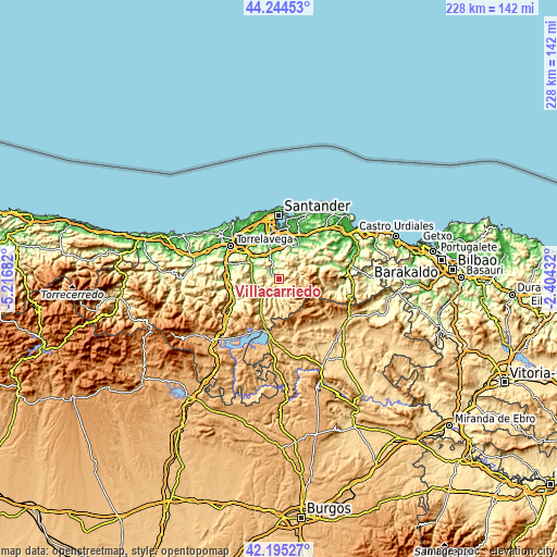 Topographic map of Villacarriedo