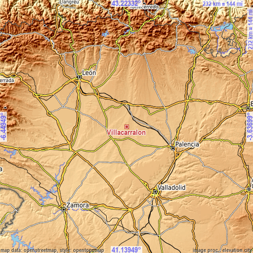 Topographic map of Villacarralón